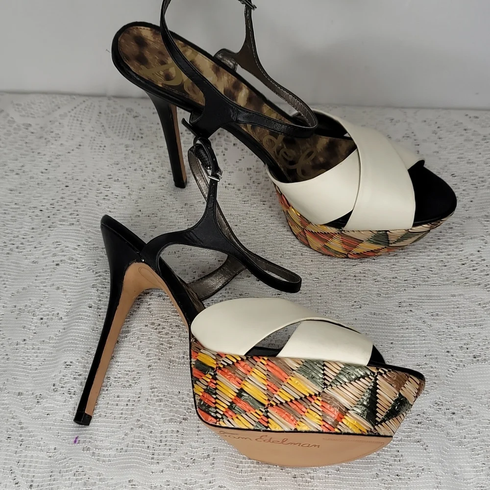 NWOT Sam Edelman Mason woven leather platform black sexy sandal heels sz 10